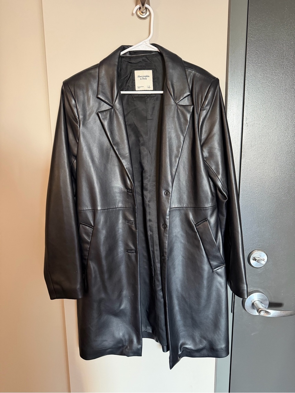 Abercrombie & Fitch Black Faux Leather Long Coat